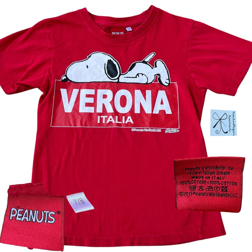 Peanuts Snoopy 100% Cotton 2015 Italy T-Shirt Kids Sz 7/8